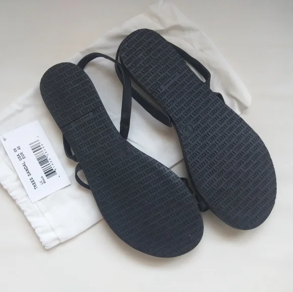 Tkees LC Sandals Leather Black Slingback Strappy Flats 9 - Picture 14 of 15
